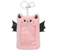 Abaodam Devil Wings Plush Card Sleeve Keychain Reusable Id Badge Holder for Students Pink Soft Card Protector with Visible Window for School and Travel
