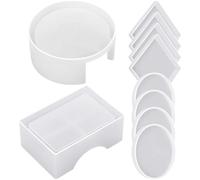 Abaodam DIY Epoxy Resin and Square Coaster Mold Set with Storage Box, 10pcs Silicone Cup Mat Container Mold for DIY Craft Coaster Making and Holder Rack, Suitable for Tabletop Drink