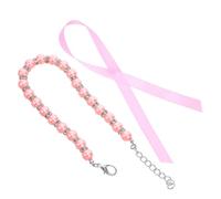 Abaodam Dog Cat Pearl Necklace with Metal Bling Accessories, Imitation Pearl and Ribbon Bow, Pink, for Cats and Female Dogs, Holiday and Occasion Pet Jewelry