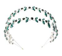 Abaodam Double Layer Bridal Headband with Green Rhinestones and Leaf Design, Crystal Hair Accessories That Enhance Hairstyle and Add Sophistication for Brides at Special Occasions