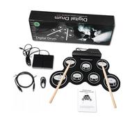 Abaodam Drum Digital Silicone Beginners for Electronic Portable with Kit and Pads Pad Built-in Metronome USB Set Lightweight Black Practice for Music Learning
