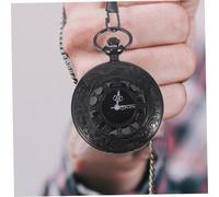 Abaodam Dual Display Round Pocket Watch with Roman and Arabic Numerals Dial Retro Classic Flip Watch with Thick Black Chain Steampunk Style Vintage Timepiece for Men and Women