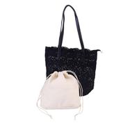 Abaodam Elegant Black Lace Shoulder Bag for Women with Magnetic Clasp, Embroidered All-match Delicate Shopping Handbag with Adjustable Strap for Everyday Use