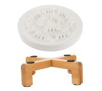 Abaodam Elevated Dog Slow Feed Bowl with Ceramic Bowl and Raised Wood Stand Non-spill Pet Feeding Dish for Small Dogs and Cats Comfortable Neck Support Feeder