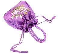 Abaodam Embroidered Drawstring Handbag for Women Small Ethnic Tote Purse with Handle Violet Bucket Bag Suitable for Evening Party and Casual Use
