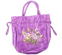 Abaodam Embroidered Drawstring Handbag with Handle Ethnic Style Small Tote Purse for Women Evening Party Violet Handbag Compatible with Casual and Traditional Wear