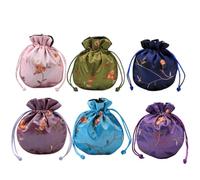 Abaodam Embroidery Jewelry Drawstring Bags Silk Material 6 Pcs in Assorted Colors with Easy Open and Close Feature, Fillet Fruit Style Pouches Color for Traveling Or School Use