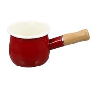 Abaodam Enamel Mini Milk Pan with Pouring Lip Wooden Handle, 10cm Small Kitchen Pot for Induction Hob, Butter Warmer for Baby Food, Cooking Sauce and Jam Saucepan (Red)