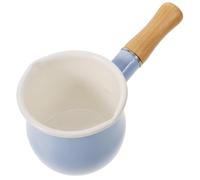 Abaodam Enamel Mini Milk Pan with Pouring Lip Wooden Handle, 10cm Small Kitchen Pot for Induction Hob, Butter Warmer for Baby Food, Cooking Sauce and Jam Saucepan Blue