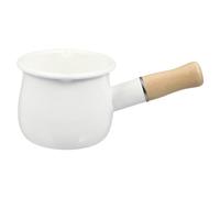 Abaodam Enamel Mini Milk Pan with Pouring Lip Wooden Handle, 10cm Small Kitchen Pot for Induction Hob, Butter Warmer for Baby Food, Cooking Sauce and Jam Saucepan White