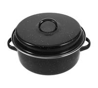 Abaodam Enameled Roasting Pan Kitchen Grill Pot Black Round Wear Resistant Bottom Safe to Use Cooking Pan for Barbecue and Roasted Sweet Potato