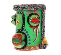 Abaodam Ethnic Style Face Shape Pencil Holder Stationery Organizer with Stable Base and Cotton Ropes for Home and School Desktop Storage in Green Pvc Material