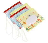 Abaodam Eva Wet Tissue Case Window Opening, Portable Wet Wipes Pouch Lid for Travel and Infant Use, 4pcs Pack Yellow Base Butterfly and Flower Design