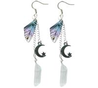 Abaodam Fairy Wing Earrings Silver Alloy Moon Charm Butterflies Drop Dangle Jewelry for Women Birthday Party Daily Wear Chic Accessory