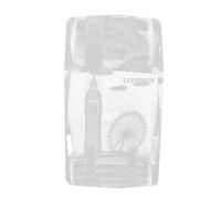 Abaodam Figurine with Flat Bottom Design Crystal Stylish Cube Engraved Practical London Architecture Souvenir for Living Room Or Decoration