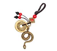 Abaodam Five Coins Yellow Brass Snake Keychain Retro Car Key Pendant Feng Shui Amulet for Protection and Wealth, Vintage Brass Keyring Suitable for Car Accessories and Bag Charm