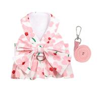 Abaodam Floral Dog Dress for Small Dogs Girl Trumpet Flower Print Puppy Clothes with Bowknot Decoration Tailored Fit for Active Pets Easy to Wear Summer Pet Apparel for Daily Walks