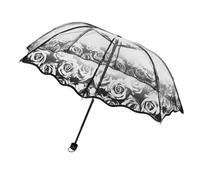 Abaodam Folding Umbrella Black Rose Manual Rain Umbrella for Ladies and Girls Lightweight Artistic Wedding with Compact Three-fold Design