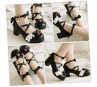 Abaodam Four Seasons Ladies Bowknot Single Shoes with Comfortable Thick Heel Stylish Mid-Heel Pumps for Work Dating Wedding and Party Black