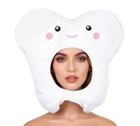 Abaodam Funny Tooth Hat Costume Accessories, Plush White Teeth Crowns Headwear for Halloween Toothless Fairy Cosplay Party Carnival Christmas, Eyecatching Novelty Photo Prop