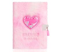 Abaodam Fuzzy A6 Plush Diary with Lock and Key, Heart Pattern Soft Cover Notebook, Secure Personal Journal Suitable for Students and Giving (tie Dye Cover)