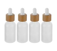 Abaodam Glass Dropper Bottles Empty Refillable Containers 30ml 4pcs with Bamboo Wood Grain Caps, Frosted for Dispensing Perfume Oils, Portable Sub Bottles for Essential Oils and Serums