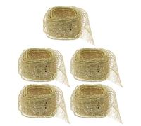 Abaodam Glitter Pack Mesh Christmas Ribbon Sheer 5pcs Wrapping Ribbon, Golden, 2m Can be Cut to Length, for DIY Crafts Craft Projects
