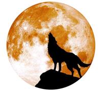Abaodam Glow in The Dark Moon Wall Sticker with Wolf Pattern, Fluorescent PVC Luminous Wall Decal for Halloween Party Decoration, Yellow Colour,