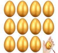 Abaodam Golden Wooden Easter Eggs, 12 Pcs Unpainted Natural Wood Fake Decor, Gold Fillable Style Solid Eggs for DIY Crafts and Toddler Play Kitchen