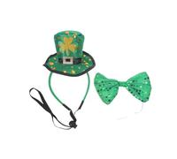 Abaodam Green Leprechaun Hat Headband Set with Bowtie for St Patricks Day, Reusable Non-woven Fabric and Plastic Material, Easy Cleaning, for Parades and Tea Parties