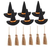 Abaodam Halloween Decoration Set Broom Which Accessories for Halloween Dress up Wizard Hat and Beard Witch Costume Kit Fabric