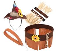 Abaodam Halloween Scarecrow Costume Set with Dark Felt Wizard Hat Headband and Wristband Accessories for Adult Party Carnival and Holiday Celebrations