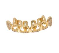 Abaodam Halloween Single Tooth Grill with Micropaved Zircon Sparkle Hollow Fang-shaped Bling Teeth Jewelry for Men Eccentric Gold Grill Cover Party and Festival Statement Accessory