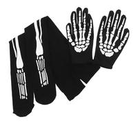 Abaodam Halloween Skeleton Gloves and Long Socks Reusable Soft Comfortable Skull Print Accessories for Adults and Teens for Masquerade Balls Halloween Parties and Everyday Wear