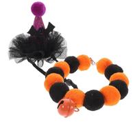 Abaodam Halloween Themed Cat Collar with Plush Pom Balls and Bell, Comfortable Touch and Decorative Effect, for Halloween Party Pets