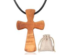 Abaodam Hand-Carved Olive Wood Cross Necklace for Men Women Lightweight Wooden Pendant Necklace Suitable for Family and Friends