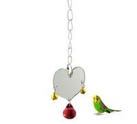 Abaodam Heart Shape Glass Parrot Mirror with Silver Bell Hanging Decoration, Anti-broken Bird Cage Swing Suitable for Parrots and Budgies Random Color