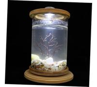 Abaodam Household Aquarium Tank Decorative Fish Bowl with Iron Tree Led Light Glass Micro Landscape Round Rotating Desktop Fish Aquarium for Office and Home Decoration