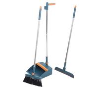 Abaodam Indoor Broom and Dustpan Set 3Pcs Blue PP and TPR with Window Squeegee for Floor and Window Cleaning Tasks