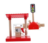 Abaodam Interactive Train Station Accessories with Lifting Road Block and DIY Gas Station Model Realistic Table Model for Imaginative Play and Role-playing Scenes