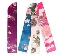 Abaodam Japanese Folding Hand Fan Sleeve 4pcs Set Satin Double-Layer Handheld Fan Pouch in Rose Red Light Blue Purple and White-Green Floral Patterns Protective Carrying Case Accessory for