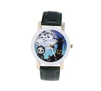 Abaodam Ladies Halloween Quartz Watch Bat Ghost Pattern White Circle Glass Green Shiny Leather Strap Suitable for Boys and Girls and Cosplay Events
