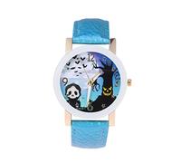 Abaodam Ladies Quartz Watch Halloween Theme Bat Blue Leather Strap Pumpkin Witch Castle Women Fashionable Quartz Watch