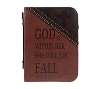 Abaodam Large Brown Leather Bible Cover with Cross Design, Zippered Compartments and Portable Handle, Bible Carrying Bag for Men’s Scripture Study and Church Use