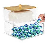 Abaodam Laundry Pod Box with Lid High Clarity Acrylic and Bamboo Dual Compartment Storage Organizer for Laundry Room Container