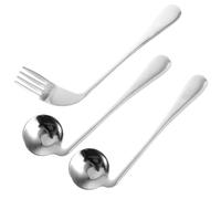 Abaodam Left-handed Angled Feeding Fork and Curved Spoons Set for Elderly, Ergonomic Self-feeding Utensils with 1 Fork and 2 Auxiliary Spoons, Disabled and Bedridden Care Tableware