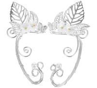 Abaodam Lightweight Non-pierced Ear for Women Alloy Pearl Leaf Clip Earrings Comfortable Elf Style Jewelry for Gift for Birthday Wedding and Cosplay