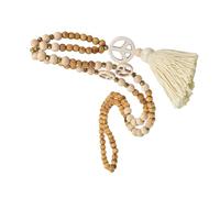 Abaodam Long Boho Sweater Pendant Necklace for Women, Handmade Wood Bead Tassel Peace Sign Pendant, Ethnic Chic Layered Chain Jewelry for Autumn Winter