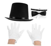 Abaodam Magician Costume with Top Hat White Gloves Bowtie Lightweight Breathable Role Play Accessory for Halloween Party and Stage Performance