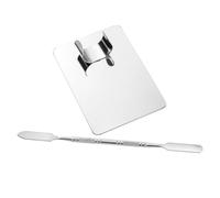 Abaodam Makeup Mixing Plate Stainless Steel Foundation Tray with Spatula Easy to Use Easy to Hold Silver Palette with Ring on The Back Professional Makeup Artist Tools for Beauty